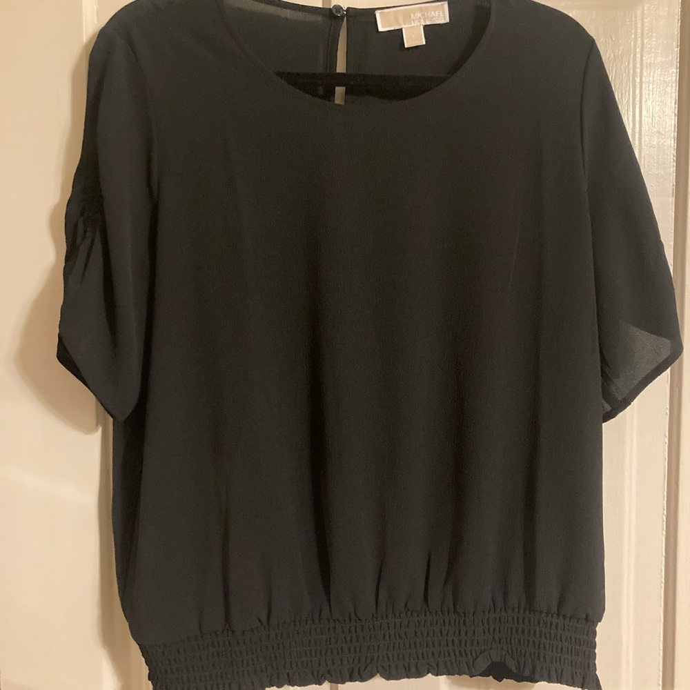 MICHAEL Michael Kors Black Smocked Flutter Sleeve Blouse